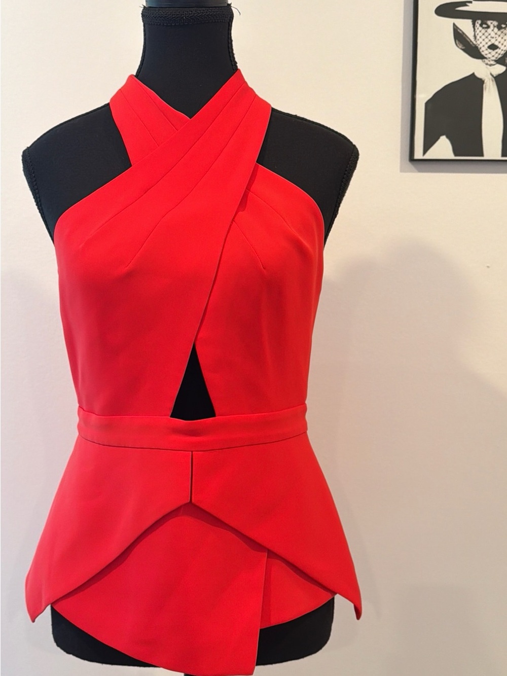 BCBGMAXAZRIA Remmie Red Halter Peplum Top Size S